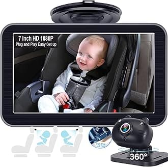 DoHonest Baby Car Camera 7-Inch: USB Plug and Play Easy Setup 360° Rotating Backseat Two Kids HD 1080P Rear Facing Car Seat Clear Night Vision -V9