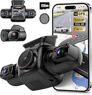 PRUVEEO 360 Degree View 4 Channel Dash Cam Front and Rear Inside Left Right, Dash Camera for Cars with CPL, Built-in GPS WiFi Night Vision, 24/7 Recording Parking Mode Monitor, Free 128G Card
