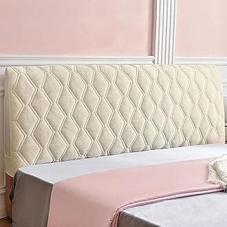 Velvet Bed Headboard Cover for Full Queen Cal King Size, Quilted Bed Headboard Slipcover Thicken Dustproof Headboard Padding Protector Cover (Beige,220cm(86"))