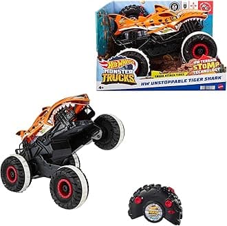 Hot Wheels RC Toy, Remote-Control Monster Trucks Unstoppable Tiger Shark in 1:15 Scale with Terrain Action Tires
