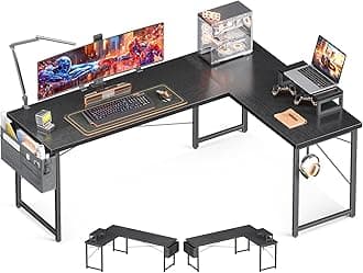 Casaottima L Shaped Computer Desk with Storage Bag, 66 Inch Reversible Gaming Desk, Home Office Corner Desk with Monitor Shelf, Space-Saving Writing Workstation Desk, Easy to Assemble, Black