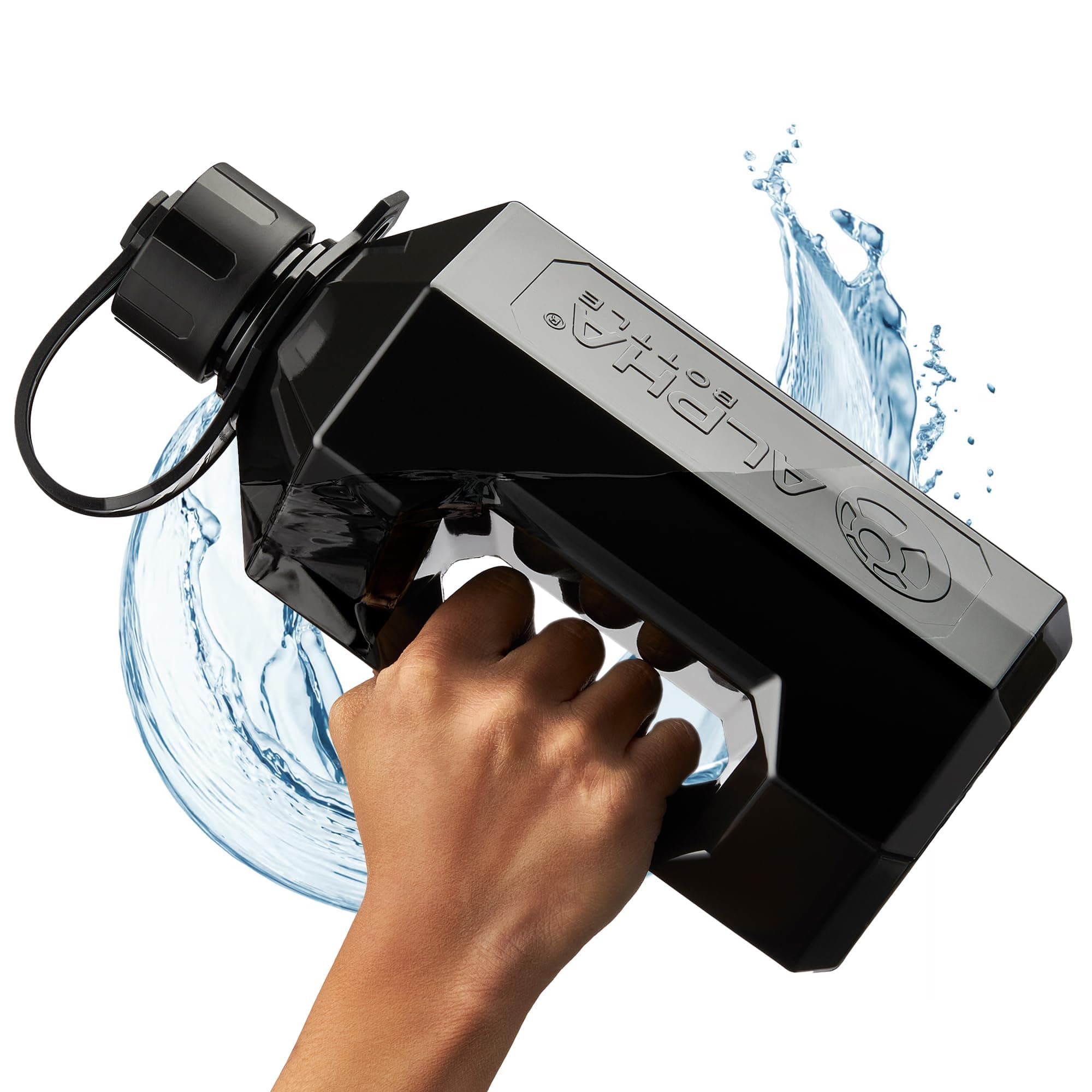 Alpha Designs | 2 Litre Water Bottle | 2.4l Large Drinks Water Jug | Gym, Holiday, Travel | Black