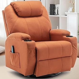 Recliner Chair, Rocking Chair with Massage and Heat, 360° Swivel Recliner Chairs for Adults, Rocker Manual Recliner with Remote Control and Cup Holder for Living Room, Bedroom, Nursery