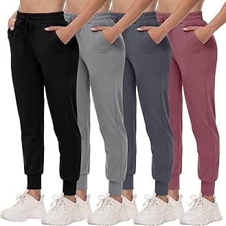 4 Pack Joggers for Women - Sweatpants with Pockets Lightweight Comfy Yoga Pants for Workout Travel Lounge