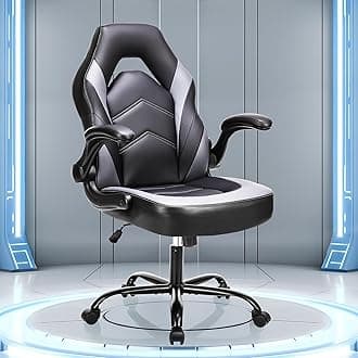 OLIXIS Big and Tall Office Desk Leather Gaming Computer Chair with Adjustable Swivel Task and Flip-up Arms for Adults,Teens - Grey