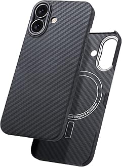 Aramid Fiber for iPhone 16 Case,Compatible with Magnet,Slim & Light Case for iPhone 16, Case-Less Touch Feeling, Black/Grey(Twill)