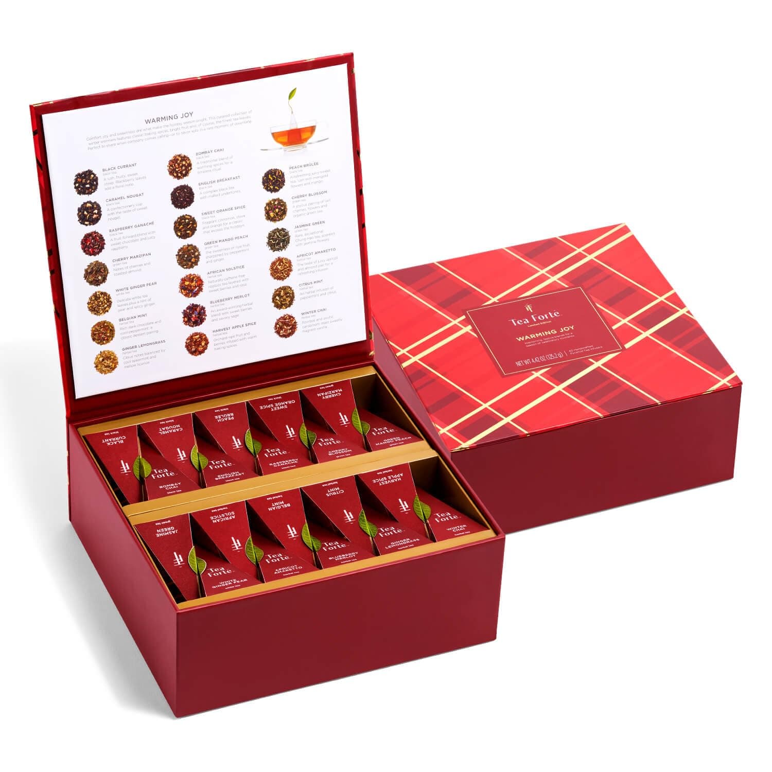 Tea Forte Tea Chest with 40 Handcrafted Pyramid Tea Infusers - Warming Joy Plaid
