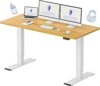 FLEXISPOT Dual Motor 63 x 28 Inch Standing Desk, Large Adjustable Desk with Splice Board, 198 lbs Load Capacity, Stand Up Desk for Computer Workstation (White Frame + Maple Top, 2 Packages)