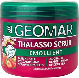 GEOMAR Emollientes Thalasso Scrub, Deep Renewal of the Skin, New Skin Effect, with Sea Salt, Strawberries and Dead Sea Trace Elements, Made in Italy, 600 g