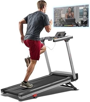 Sunny Health & Fitness Smart Auto Incline One Click Foldable Treadmill, Fully Assembled, 15 Incline Levels, 20" Wide Shock Absorption Belt, Quiet Brushless Motor, SunnyFit App via Bluetooth Access