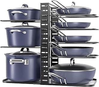 ORDORA Pots and Pans Organizer under Cabinet 14.55 Height, Adjustable 8-Tier Pot Organizers inside Cabinet, Kitchen Organizers and Storage Fit 6-11 inch Lightweight Cookware