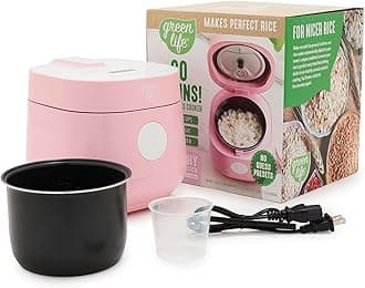 Digital Rice Cooker, 2-Cups Uncooked/4-Cups Cooked, Removable Nonstick Ceramic PFAS-Free Pot, One-Touch Presets, Oats, Quinoa, Brown Rice, Auto Keep Warm, Fuzzy Logic Tech, 1.5QT, Pink