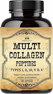 HERBALICIOUS Multi Collagen Peptides Capsules - Non-GMO & Gluten Free Type I, II, III, V, X Hydrolyzed Collagen Supplements with Vitamin C - Supports Healthy Hair, Skin, Nails, & Joints - 120 Capsules