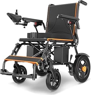 Electric Wheelchair for Adults - KERDOM Foldable Wheelchair 330LBS Capacity, 360° Joystick Control & EABS Parking | Anti-Tip Wheels, Compact Mobility Scooter for Travel-Orange