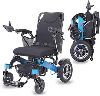 WX14 Electric Wheelchair for Adults - 25 Miles Long Range w/Dual Airline Approved Battery - Foldable Motorized Wheelchair- All Terrain Foldable Portable Power Wheelchair for Seniors (Blue)