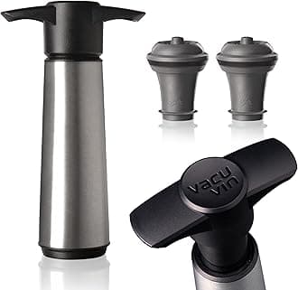 Vacu Vin Wine Saver Stainless Steel with 2 Vacuum Stoppers – Premium Wine Preserver Pump – Keeps Wine Fresh Longer – Manual Air Remover – Durable Design for Red & White Wine Bottles