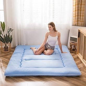 MAXYOYO Japanese Floor Mattress Futon Mattress, Thicken Sleeping Pad Roll Up Mattress Mattress Pad Foldable Floor Lounger Bed Boys Girls Dormitory Mattress Pad, Dusty Blue, Twin Size
