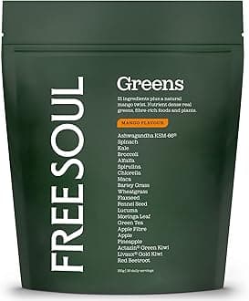– Free Soul Greens | 21 Advanced Greens, Superfoods, and Adaptogens Including KSM-66 Ashwagandha, Vegan & Gluten-Free, Advanced Natural Formula | UK Made | 30 Servings | Mango Flavour