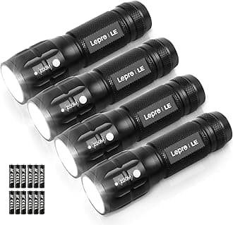 Lighting EVER LED Flashlights High Lumens, Small Flashlight, Zoomable, Waterproof, Adjustable Brightness Flash Light for Outdoor, Emergency, Camping, AAA Batteries Included, 4 Pack