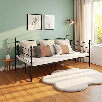DORAFAIR Metal Day Bed Frame Guest Sofa Bed for Living Room Bed Room, Daybeds with Solid Metal Slat Mattress Platform Base, Black