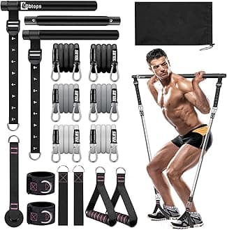 Pilates Bar Kit with Resistance Bands(30lbs,40lbs),3-Section Pilates Bar with Stackable Bands Workout Equipment for Legs,Hip,Waist and Arm
