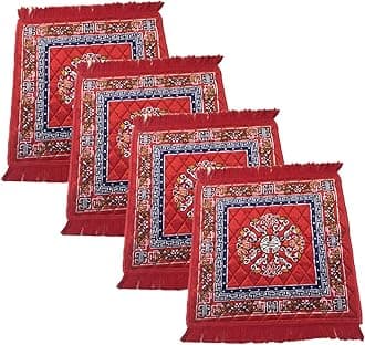 AAZEEM Prayer Mat | Velvet Aasan Mat | Meditation Prayer Carpet Mat | Pooja Aasan Mat |Traditional Prayer Mat |Medium Size | Red Color | Pack of 4 |