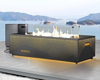 NICESOUL 42'' Propane/Natural Gas Fire Pit Table, Rectangle Firepits with Tank Table, 50000 BTU Modern Outdoor Fireplace with LED Lights for Outside Patio Backyard Deck Porch, CSA Certified, Dark Gray