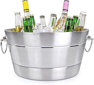 BREKX Stainless Steel Ice Bucket for Parties, Double Wall Insulated Anchored Brushed Drink Tub & Wine Bucket with Double Hinged Handles, Drink Chiller for Parties, 12QT (3 Gallon), 100% Leak Proof