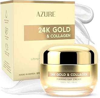 Azure Dermatologist Tested 24K Gold & Collagen Face Moisturizer - K Beauty Anti-Aging Face Cream for Firming & Skin Tightening Face Cream - Korean Skincare - All Skin Type 1.69 fl oz