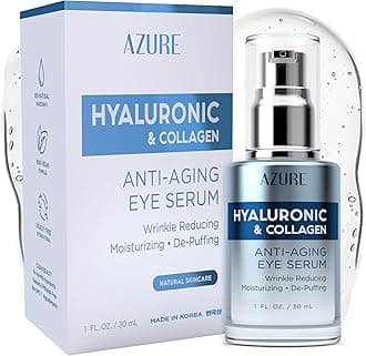 AZURE Hyaluronic & Collagen Anti Aging Eye Serum - Moisturizing, Replenishing & De-Puffing | Reduces Wrinkles, Fine Lines & Under Eye Bags | Locks In Moisture Hydrating Skin | Made in Korea - 30mL