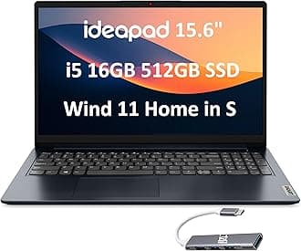 IdeaPad 15 Laptop (15.6" FHD Anti-Glare, Intel 10-Core i5-1235U (> i7-1195G7), 16GB RAM, 512GB SSD), Narrow Bezel, Webcam, Long Battery Life, Wi-Fi 6, IST Hub, Win 11 Home in S Mode, Blue