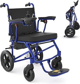 Lightweight Foldable Electric Wheelchairs for Adults, Intelligent Wheelchairs All Terrain Motorized Wheelchair for Seniors - 12mi,Blue
