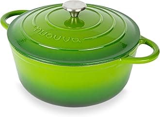 nuovva Cast Iron Dutch Oven with Lid – Non-Stick Ovenproof Enamelled Casserole Pot – Sturdy Dutch Oven Cookware – Green, 6.4-Quart, 28cm –