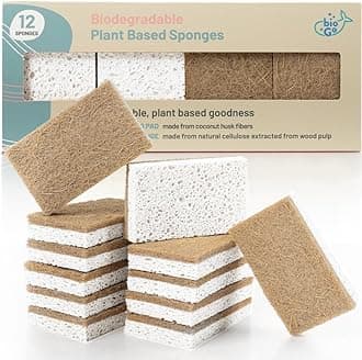 White 12 Pack Biodegradable Kitchen Sponge - Eco-Friendly, Compostable, Natural Cellulose Dish - Compostable - Biodegradable - Cellulose Sponges Kitchen