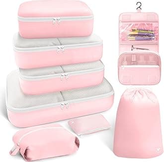 HOTOR Packing Cubes for Suitcases - 8 Pieces, Light Packing Cubes for Travel, Premium Suitcase Organizer Bags Set, Space-Saving Luggage Organizers, Travel Accessories and Essentials, Pink