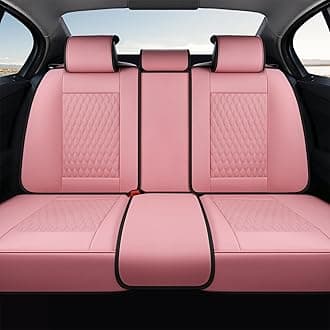 Coverado Rear Seat Covers, Leather Seat Cover for Car, Universal Waterproof Automotive Seat Cushion Protector for Most Cars Trucks SUV (Pink)