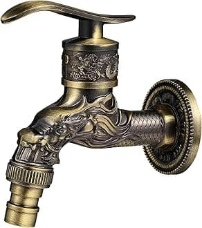 DOITOOL Brass Basin Taps Wall Mounted Water Faucet, Washing Machine Water Faucet Classic Water Tap Vintage Antique Sink Faucet Outdoor Garden Single Cold Tap G 1/2 inch Connection Spigot