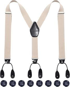 Men Button Suspenders Adjustable, Heavy Duty Y-Back Elastic Tuxedo Elastic Mens Suspenders with Leather Buttons End
