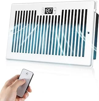 Quiet Register Booster Fan Fits 6" x 10" Register Holes, 10-Speed Smart Heating Cooling AC Vent Fan with Remote Control and Thermostat Control - White