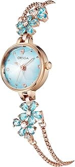 - Fleur Bracelet Watch for Women Dial Flower Chain Watches Analog Ladies Latest Stylish Diamond Wrist Gift Anniversary Birthday
