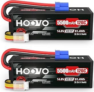 HOOVO 4S Lipo Battery 14.8V 5500mAh 120C RC Battery Hard Case EC5 Connector Compatible with Arrma Kraton 8S RC Buggy Truggy Crawler Monster Car Boat Truck 2 Pack