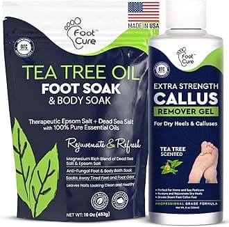 Tea Tree Foot Soak & Callus Remover Gel Kit - Extra Strength Callus Remover Gel & Foot Soak With Epsom Salts For Calluses, Dry Cracked Heels, Toenail - Pedicure for Tired Feet