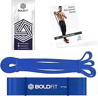 Boldfit Natural Rubber Heavy Resistance Band for Workout Set Exercise & Stretching Pull Up Bands for Home Exercise for Gym Men & Women Resistance Loops Toning Bands Blue (60-75 kg)