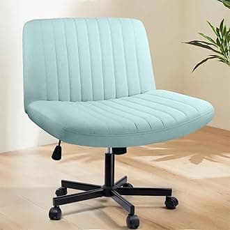 Criss Cross Chair with Wheels, Armless Cross Legged Office Vanity Chair, Comfortable Fabric Wide Swivel Criss Cross Desk Chair for Home Office, Adjustable Vanity Criss Cross Chair with Back, Green
