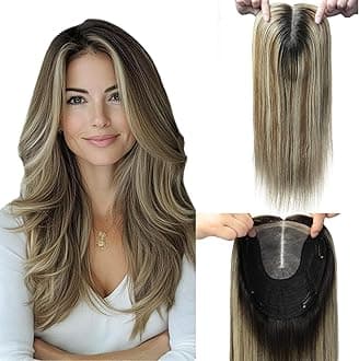 Hair Toppers for Women Real Human Hair, Natural Black Ombre Dark Brown Mix Blonde Topper Add Volume 12inch Hair Pieces for Women with Thinning 55g 6x7inch Base (#1B/4/27Toppers-12inch)