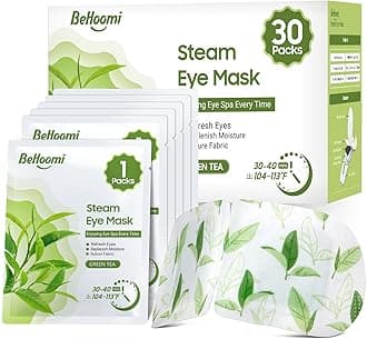 BeHoomi 30Packs Steam Eye Mask, Heated Eye Mask Warm Compress for Eyes, Self Heating Disposable Steam Mask for Home Sleep, Spa, Travel Essentials & Relaxation Gifts, Stocking Stuffers (Green Tea)