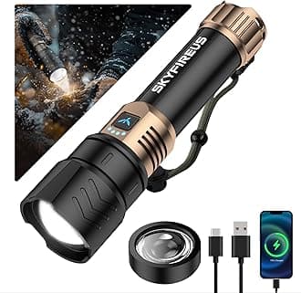 - LED Flashlights High Lumens with Ignition Lens,3000lm Super Bright Rechargeable Flashlight,Zoomable,4 Modes,Waterproof Tactical Flash Light for Camping Essentials,Outdoor and Home,Gift