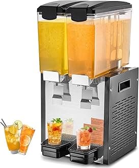 Commercial Beverage Dispenser, 2 Tanks 10 L / 10.6 QT Per Tank Juice Dispenser, 270W Stainless Steel Ice Tea Drink Machine with 45°F-54°F Cooling Temperature, for Cold Drink Restaurant Bar Party