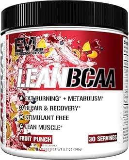 Stimulant Free Lean BCAA Powder - Evlution Nutrition BCAAs Amino Acids Powder with CLA Carnitine and 2:1:1 Branched Chain Amino Acids Supports Muscle Recovery Fat Burn and Metabolism - Fruit Punch
