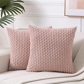 Fancy Homi 2 Packs Pink Decorative Throw Pillow Covers 24x24 Inch for Couch Bed Sofa, Modern Farmhouse Boho Home Decor, Soft Cute Plush Corduroy Cushion Case 60x60 CM